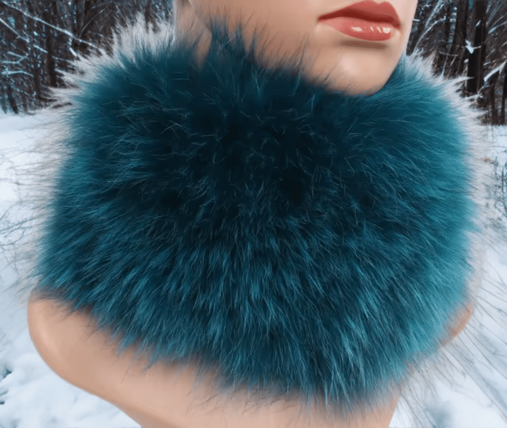 Szalik z lisa,lisem - opaska z lisa,lisem/turkusowa - LEU