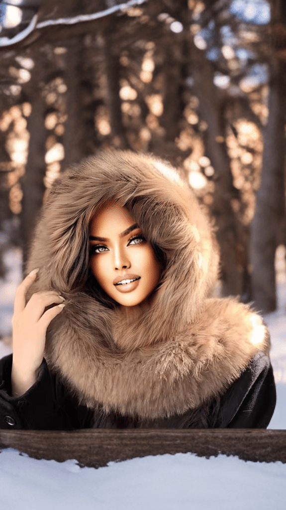 Szalo-kaptur futrzany z futra lisa naturalnego beżowy,KSZ-01-LEU. Kapturo-szal z futra jesienno-zimowy damski.