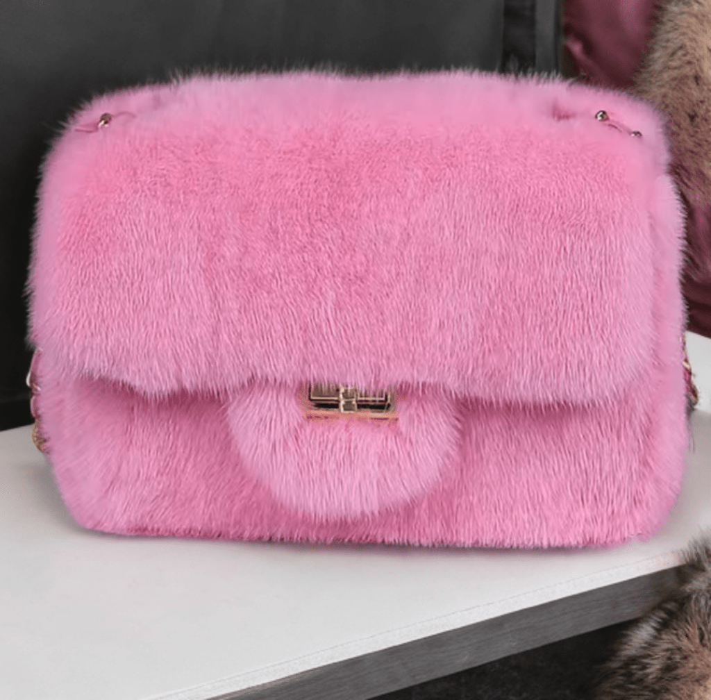 Torebka futrzana z futra norek cukierkowy róż,MINK - 1 - LEU
