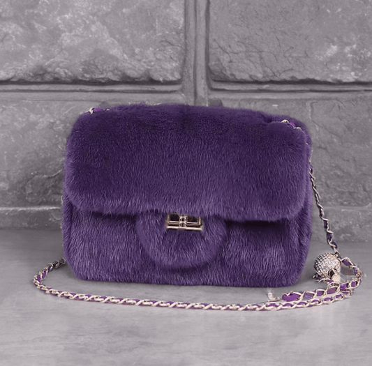 Torebka futrzana z futra norek fioletowa, MINK - 1 - LEU