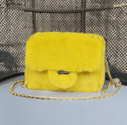 Torebka futrzana z futra norek żółta, MINK - 1 - LEU