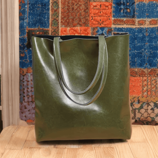Torebka skórzana ze skóry naturalnej khaki,SHOPPER - LEU