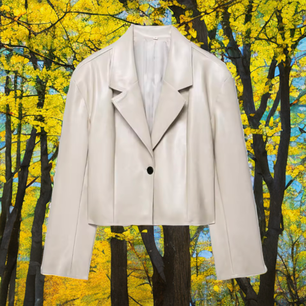 Żakiet skórzany biały ze skóry,CHLOEE - LEU. Żakiet ze skóry damski wiosenny, jesienny, przejściowy.