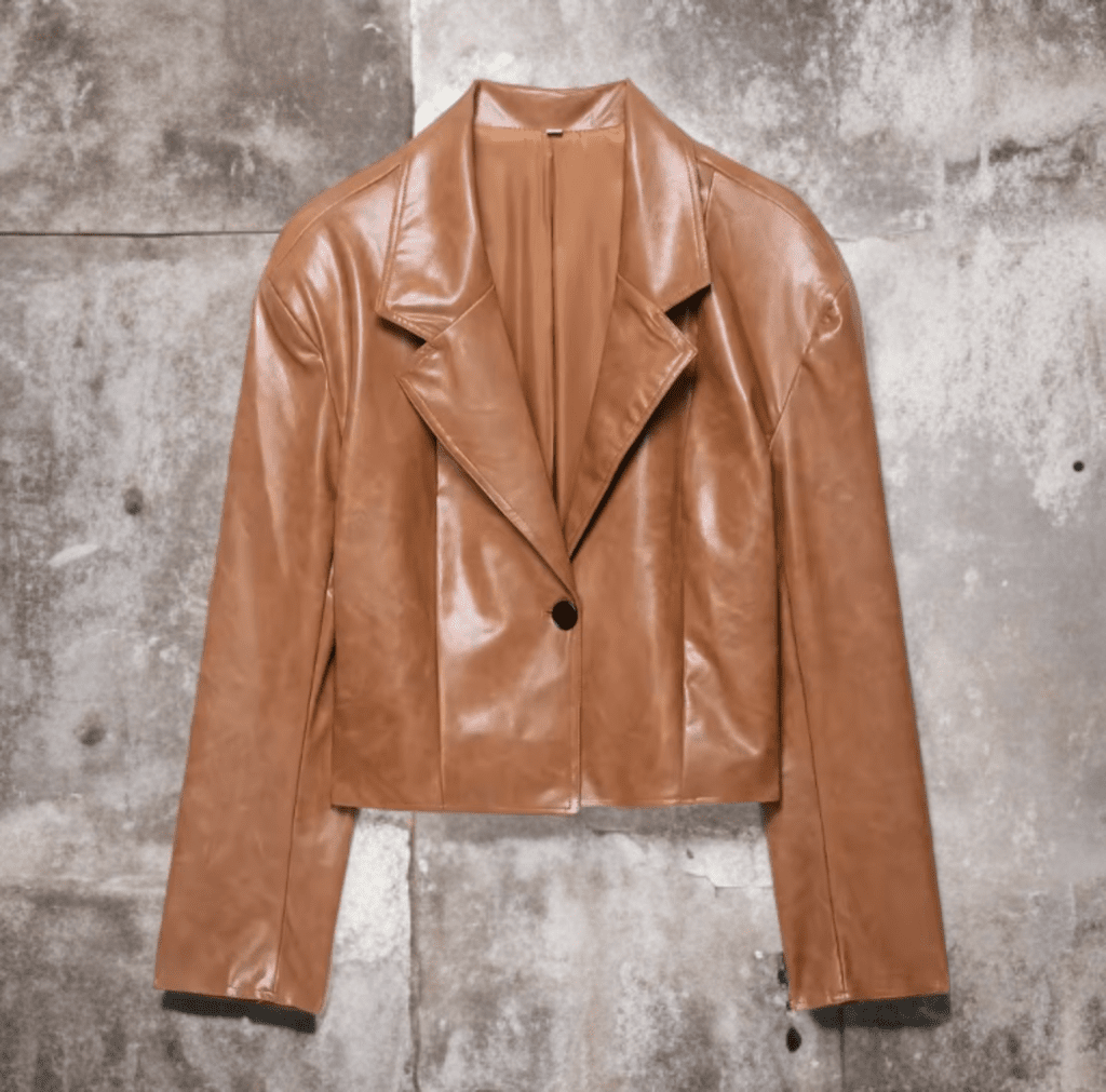 Żakiet skórzany brązowy ze skóry CHLOEE - LE. Żakiet damski ze skóry wiosenny, jesienny, przejściowy.