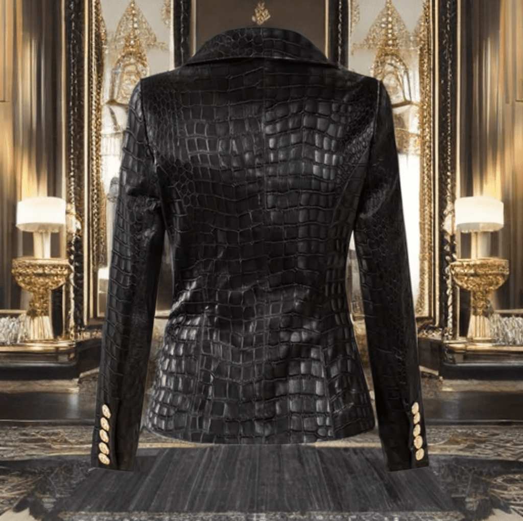 Żakiet skórzany czarny ze skóry krokodyla,YSL-2 - LEU. Żakiet ze skóry damski wiosenny, jesienny, przejściowy.