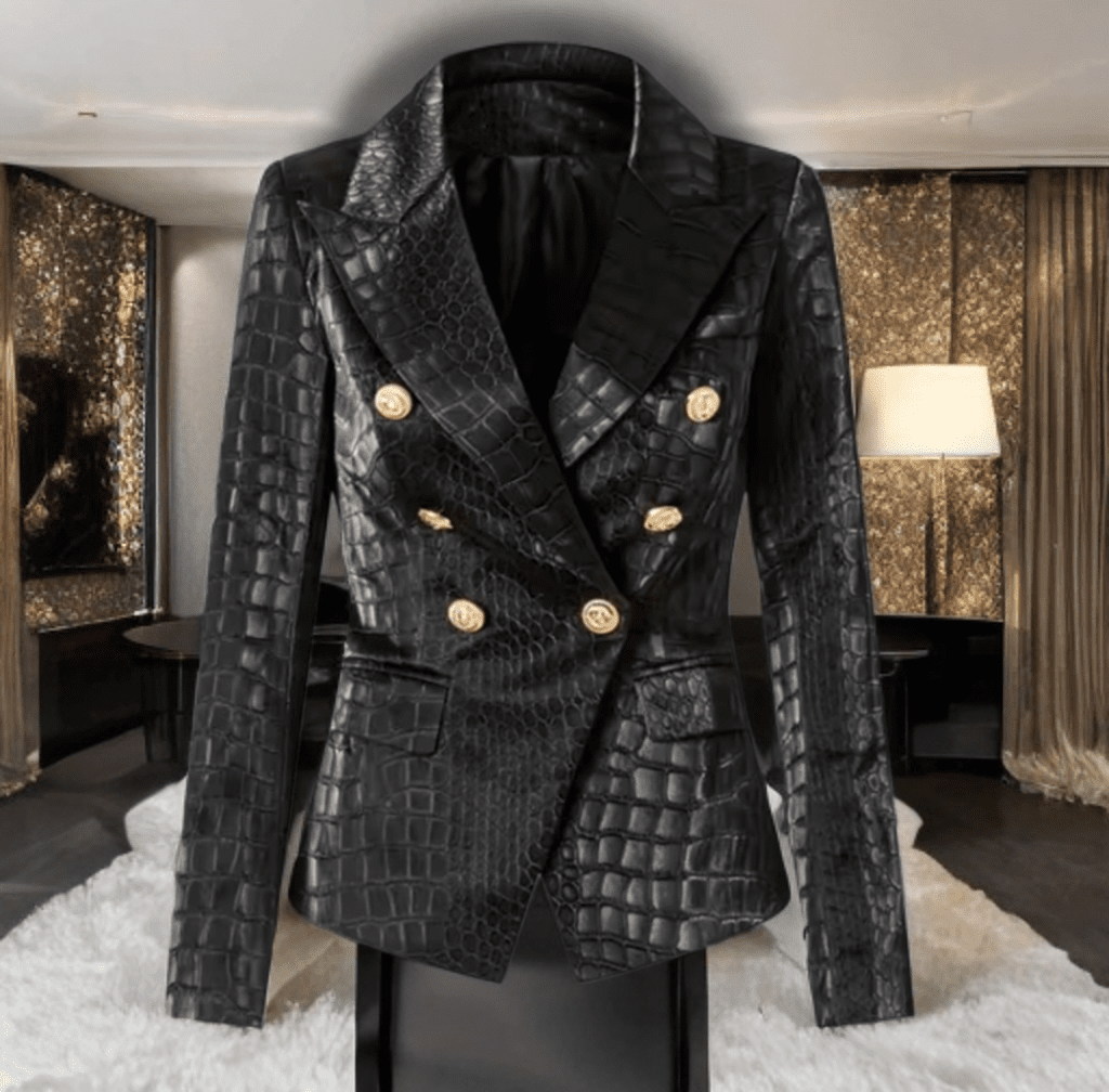 Żakiet skórzany czarny ze skóry krokodyla,YSL-2 - LEU. Żakiet ze skóry damski wiosenny, jesienny, przejściowy.