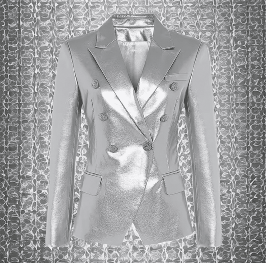 Żakiet skórzany srebrny ze skóry,YSL-2 - LEU. Żakiet ze skóry damski wiosenny, jesienny, przejściowy.