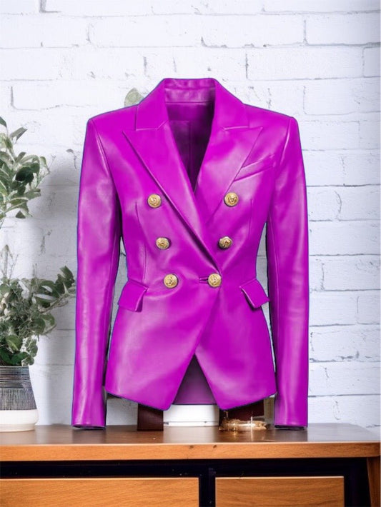 Żakiet skórzany ze skóry fuksja flamingo dwurzędowy,MEXI od LEU. Żakiet ze skóry naturalnej wiosenny,jesienny,przejściowy.